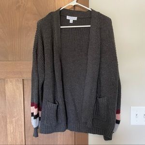 Boutique Plus Chunky Open Front Colorblock Balloon Sleeve Cardigan  1X